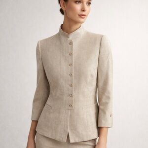 Armani Collezioni Tailored Mandarin Collar Women's Jacket in Beige sz 6